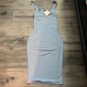 Powder blue open back bodycon dress